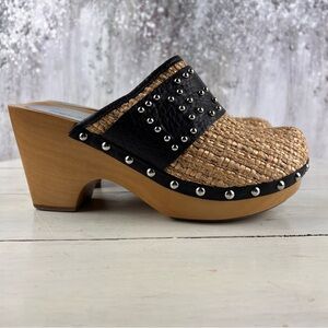 510uegp Dolce and Gabbana raffia wooden studded clog heels mules women size 7